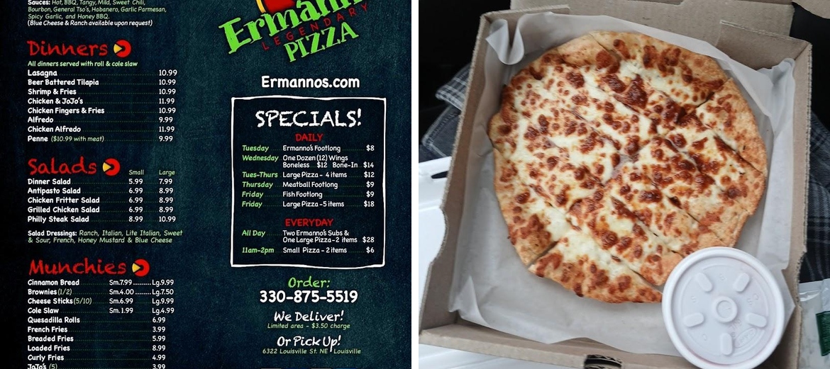 Ermanno's Pizza Menu